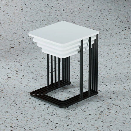 Ceylin 4lü Zigon Sehpa Mdf Tekerlekli Siyah Ayak Beyaz