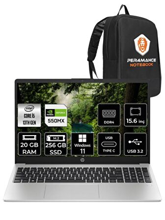 HP 250 G10 Intel Core i5 1335U 20GB RAM 256GB SSD MX550 15.6'' FHD W11PRO 8A539EA & PER4 ÇANTA