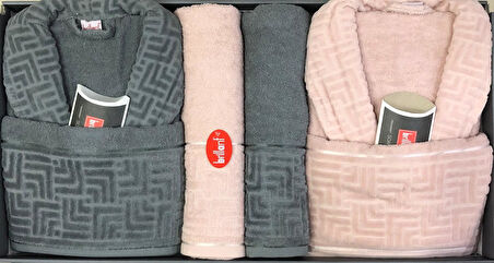 Brillant Kısmi Kadife %100 Pamuklu 8 Parça Aile Bornoz Seti