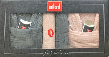 Brillant Kısmi Kadife %100 Pamuklu 8 Parça Aile Bornoz Seti