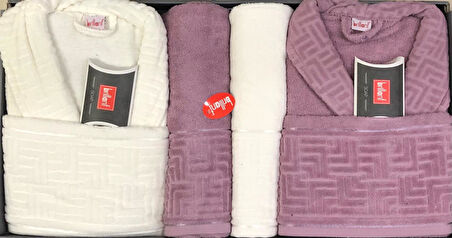 Brillant Kısmi Kadife %100 Pamuklu 8 Parça Aile Bornoz Seti