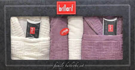 Brillant Kısmi Kadife %100 Pamuklu 8 Parça Aile Bornoz Seti