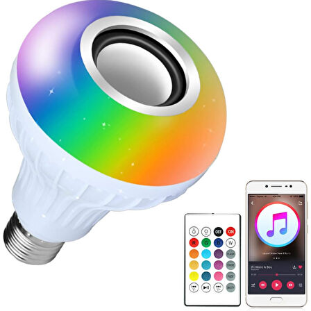 Bluetooth Hoparlörlü Uzaktan Kumandalı Rgb Akıllı Led Ampul-16 Renk Lamba