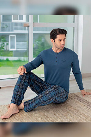 Aydoğan Erkek Civan Patlı Modal Çelik Mavisi Pijama Takımı 0417