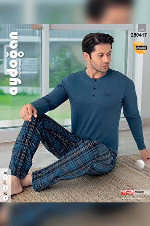 Aydoğan Erkek Civan Patlı Modal Çelik Mavisi Pijama Takımı 0417