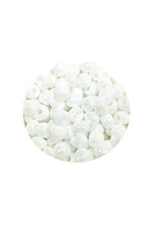 Dökme Cam Kum Boncuk Büyük Boy (6/0) 4 mm - 20 Gram - Kar Beyaz - BNC073