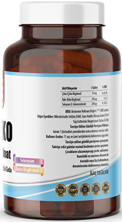 Çinko Bisglisinat & Bakır Selenium Zinc 60 Tablet 