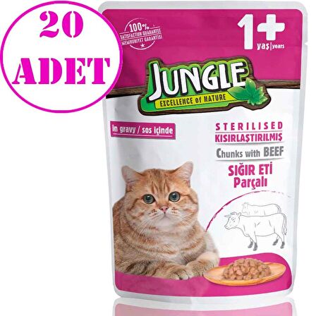 Jungle Kısır Kedi Konservesi Biftekli Jelli 100 Gr 20 AD