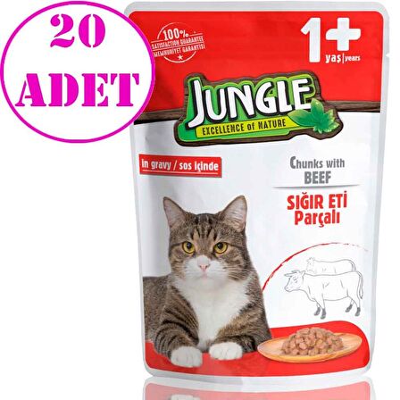 Jungle Kedi Yaş Mama Biftekli Jelli 100 Gr 20 AD