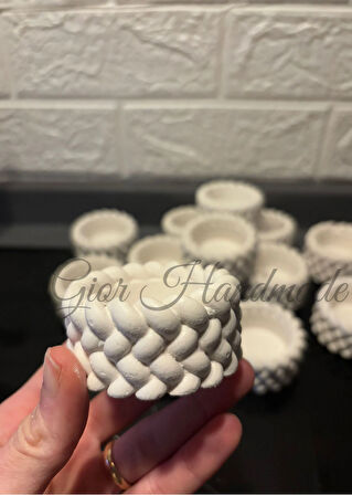 20 Adet Beyaz Ham Örgü Model Beton Saksılık, Mumluk, Mini 4 Cm Hediyelik