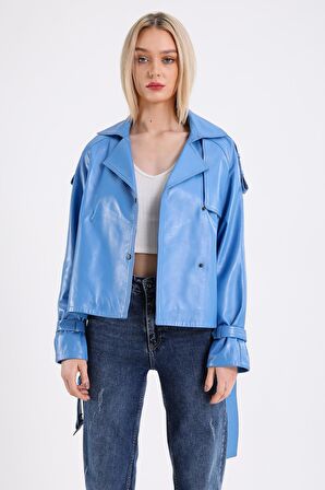 Oversize Biker Kadın Deri Mont