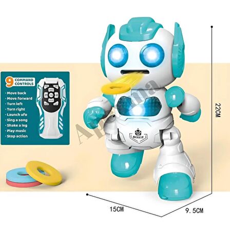 Uzaktan Kumandalı Sesli Disk Atan Robot - Yürüyen Hareketli Oyuncak Robot (Turuncu)