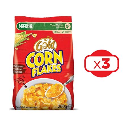 Nestle Gold Corn Flakes Tam Tahıllı Mısır Gevreği 200 Gr x 3 Adet