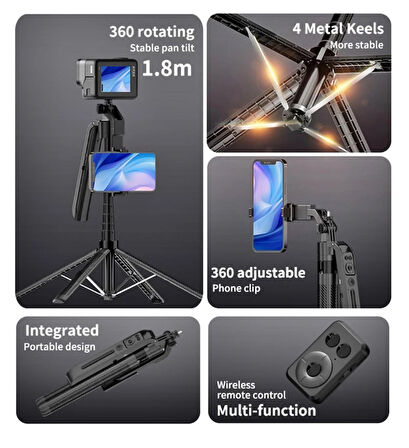 Selfie Çubuğu Akıllı Yüz İzleme 360 Rotasyon Takip Sistemli Uzaktan Kumandalı Bluetooth Selfie