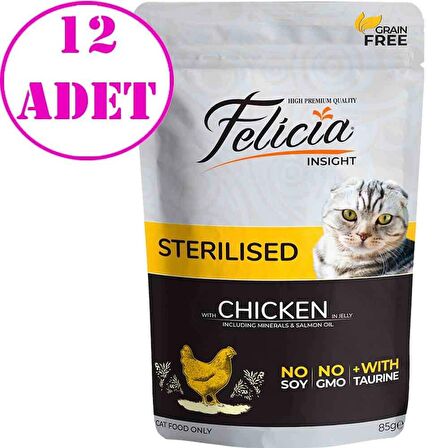 Felicia Yaş Kedi Maması Tahılsız Sterilised Tavuklu 85 gr 12 AD