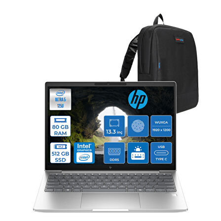 Hp Elitebook 630 G11 Intel Core Ultra 5 125U Ddr5 80GB 512GB SSD Intel® Aı Boost 13.3" Wuxga IPS 300NITS Freedos Taşınabilir Bilgisayar 9Y7R7ETF25 + Zetta Çanta