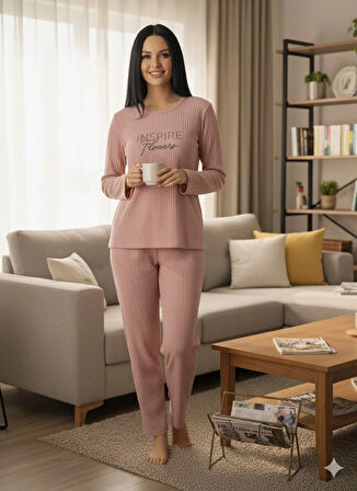 KADIN PEMBE İNSPİRE PİJAMA TAKIMI