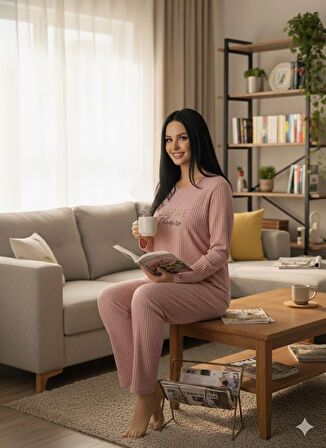 KADIN PEMBE İNSPİRE PİJAMA TAKIMI