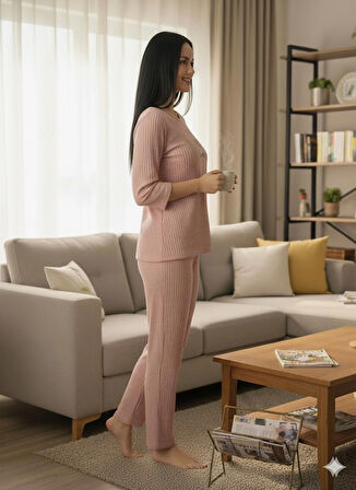 KADIN PEMBE İNSPİRE PİJAMA TAKIMI