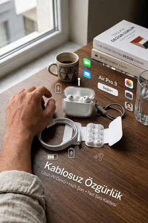 Air Pro3 ANC 2026 Dokunmatik Premium Bluetooth Kulaklık - Aktif Gürültü Engelleme, HD Ses, Şeffaf Mod