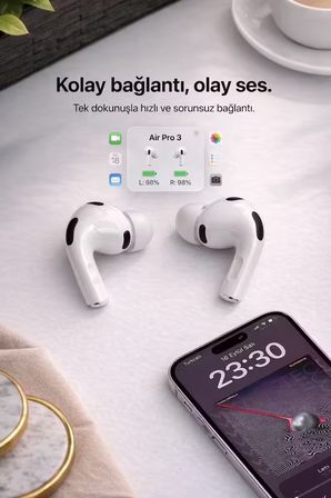 Air Pro3 ANC 2026 Dokunmatik Premium Bluetooth Kulaklık - Aktif Gürültü Engelleme, HD Ses, Şeffaf Mod