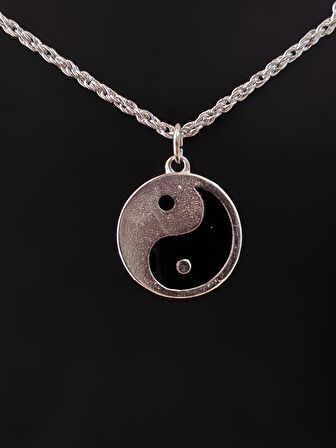 Antik Gümüş Kaplama Sembol Ying-Yang Zincirli Unisex Kolye