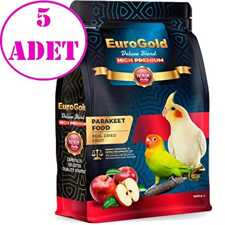 EuroGold Deluxe Blend Gerçek Elmalı Premium Paraket Yemi 1 Kg 5 AD