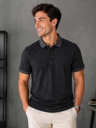 Erkek Çekmeyen Pamuklu Kumaş Kıvrılmaz Polo Yaka T-shirt