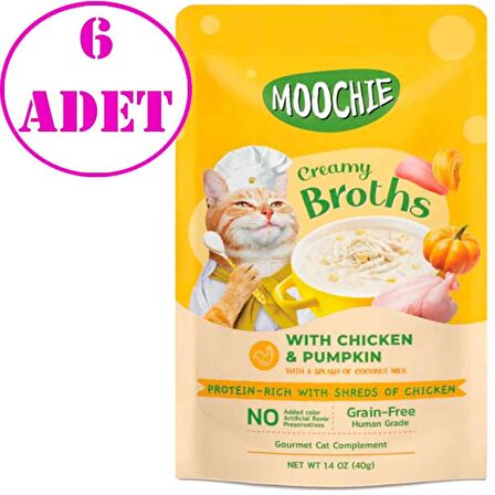 Moochie Kedi Çorbası Parça Tavuklu Balkabaklı Tahılsız 40 Gr 6 AD