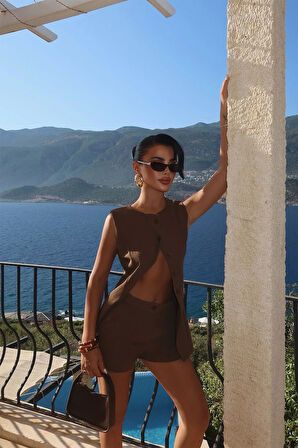 Kahverengi Loutra Mini Şortlu Takım ATE-3004