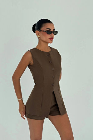 Kahverengi Loutra Mini Şortlu Takım ATE-3004
