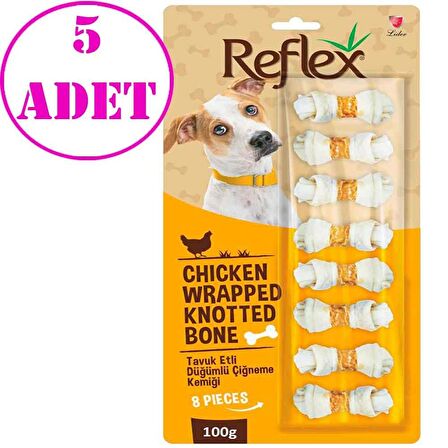 Reflex Tavuk Etli Düğümlü Köpek Çiğneme Kemiği 8'li 100 Gr 5 AD