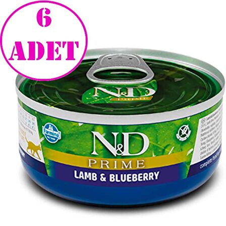 ND Prime Tahılsız Kuzulu Yaban Mersinli Kedi Konservesi 70 Gr 6 AD