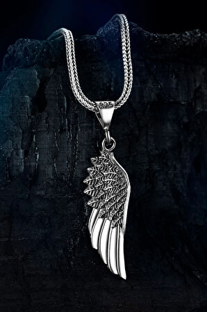 Erkek Gümüş Kolye - Tek Kanat Motifli Tilki Kuyruğu Zincir Erkek Gümüş Kolye