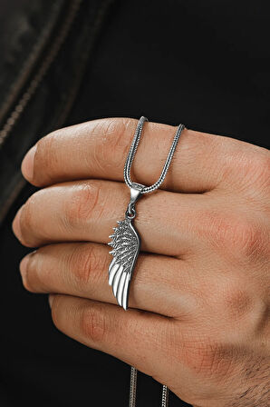 Erkek Gümüş Kolye - Tek Kanat Motifli Tilki Kuyruğu Zincir Erkek Gümüş Kolye