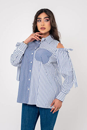 Fiyonk Aksesurlı Omzu Acık Basıc Gömlek GMK16056