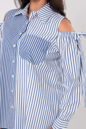 Fiyonk Aksesurlı Omzu Acık Basıc Gömlek GMK16056