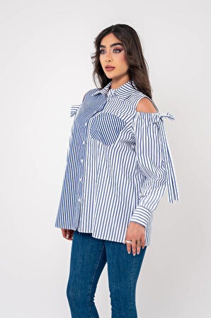 Fiyonk Aksesurlı Omzu Acık Basıc Gömlek GMK16056