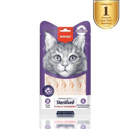 Wanpy Ton Balıklı ve Kızılcıklı 5x14 gr Krema Kısırlaştırılmış Kedi Ödül Maması