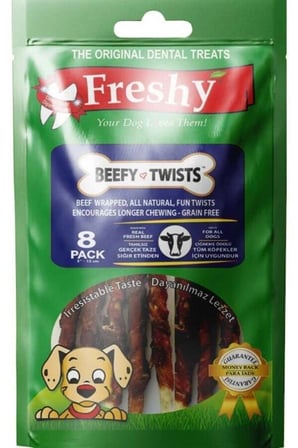 Freshy Beefy Twists Dental Sığır Etli Burgu Çubuk Köpek Ödülü 13 cm 8'li 75 gr