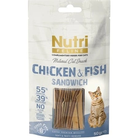 Nutri Feline Tahılsız Tavuklu ve Balıklı 50 gr Kedi Ödül Maması