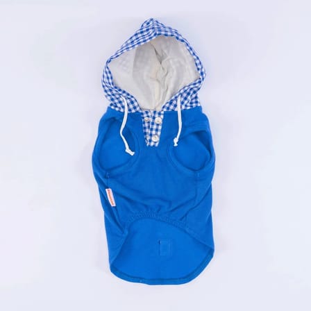 Pawstar Mavi Gingham Kapşonlu Polo Tişört
