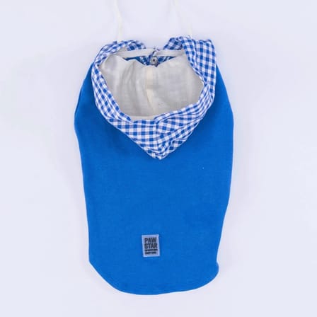 Pawstar Mavi Gingham Kapşonlu Polo Tişört