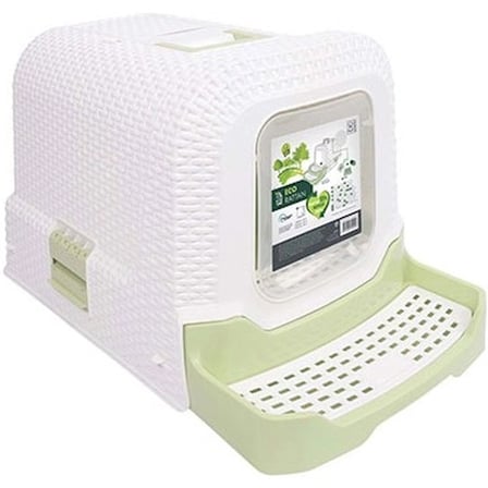 M-Pets Eco Rattan Kapalı Kedi Tuvaleti Beyaz Yeşil 69X42X41Cm