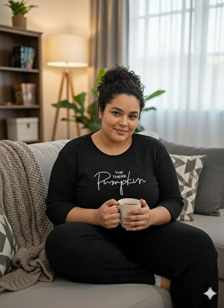 KADIN SİYAH PUMPKİN PİJAMA TAKIMI