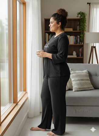 KADIN SİYAH PUMPKİN PİJAMA TAKIMI