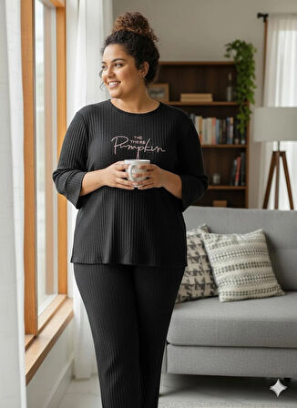 KADIN SİYAH PUMPKİN PİJAMA TAKIMI