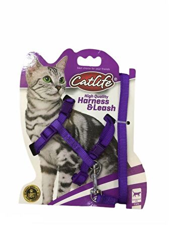 Catlife Kedi Göğüs Ve Gezdirme Tasması Takımı Mor 110 Cm