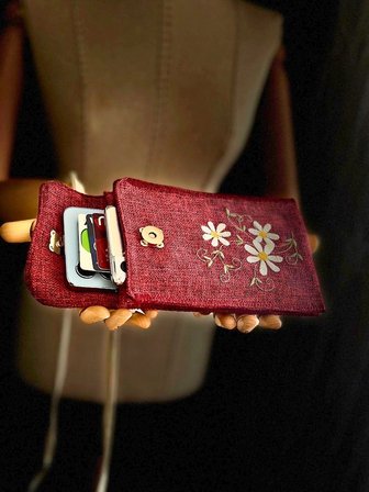 MEADOV Nakış İşlemeli Keten Telefon Çantası, Telefon Kılıfı v56