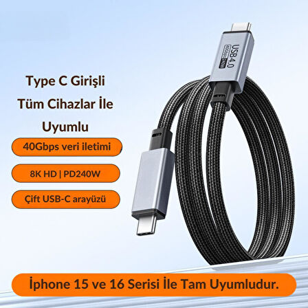 Coofbe Jasoz 1Mt E-Marker Çip Thunderbolt USB4.0 PD 240W Şarj Kablosu 8K 60hZ Görüntü Aktarım 40Gbps